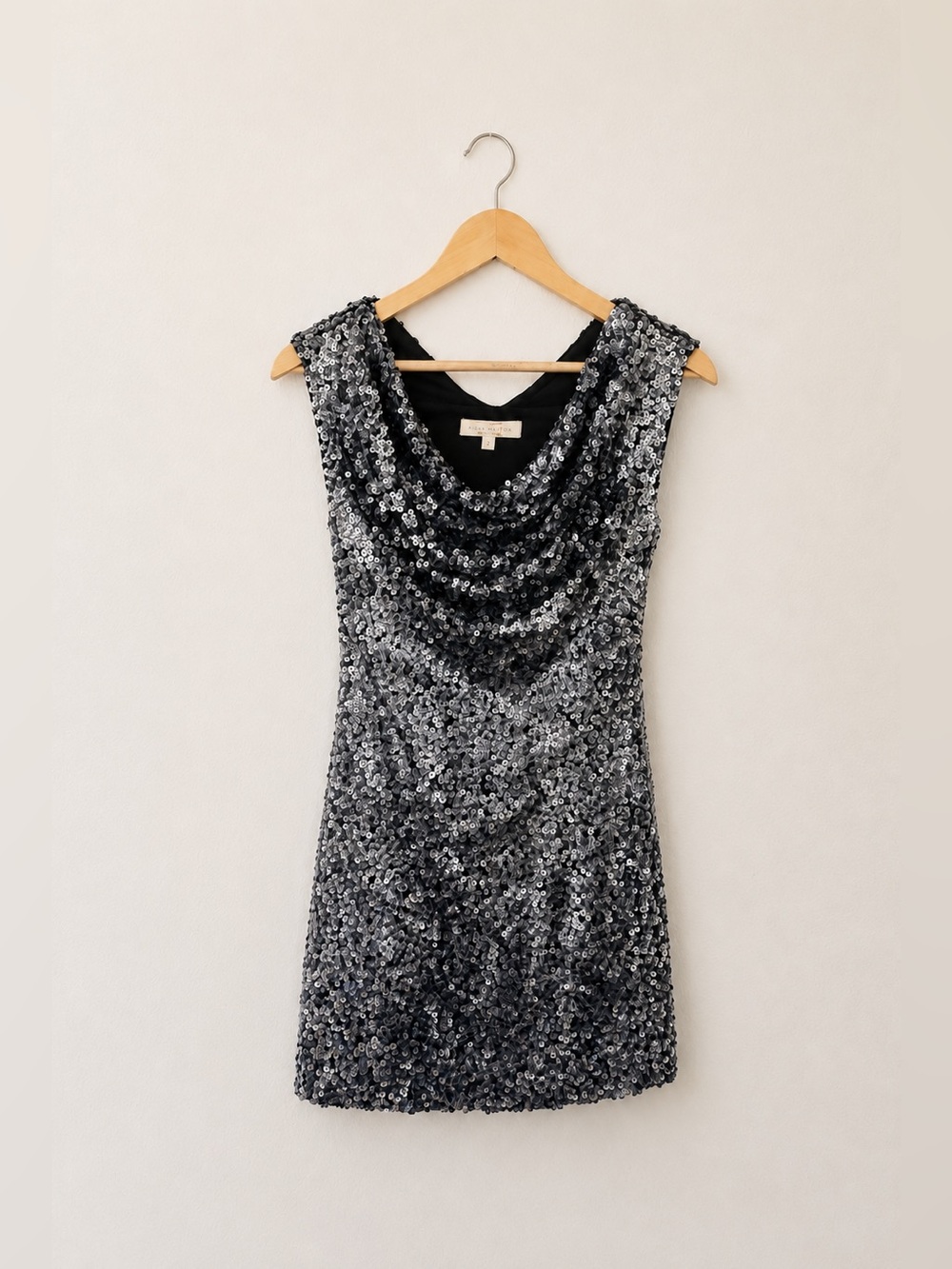 Anthropologie Aidan Mattox Sequin Sheath Mini Dress Cowl Neck Size 2